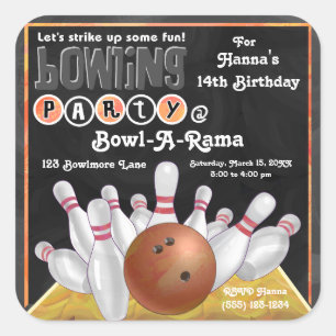 Orange Bowling Party Invite Sticker