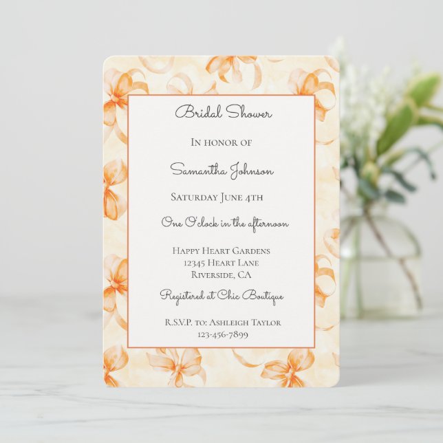 Orange Bows Bridal Shower   Invitation (Standing Front)