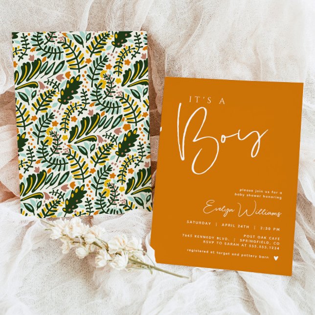 Orange Boy Baby Shower Minimalist Invitation (Creator Uploaded)