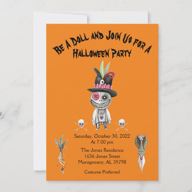 Orange Boy Voodoo Doll Halloween Party Invitation (Front)