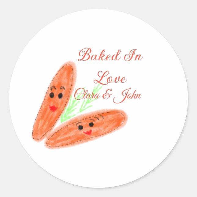 Orange bread couple emoji baked in love add name d classic round sticker (Front)