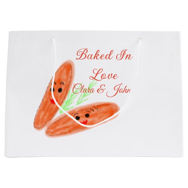 Orange bread couple emoji baked in love add name d large gift bag (Front)
