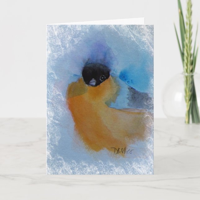 Orange Breasted Winter Bird Watercolor Christmas Holiday Card (Front)