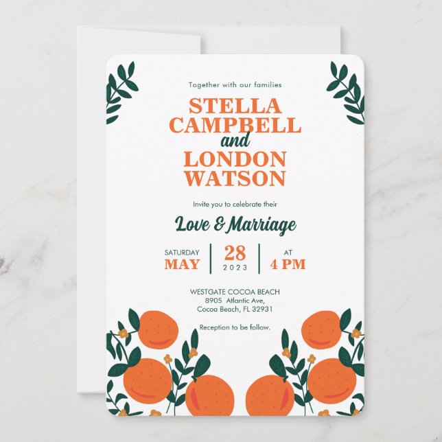 Orange Breeze Wedding Invitation (Front)