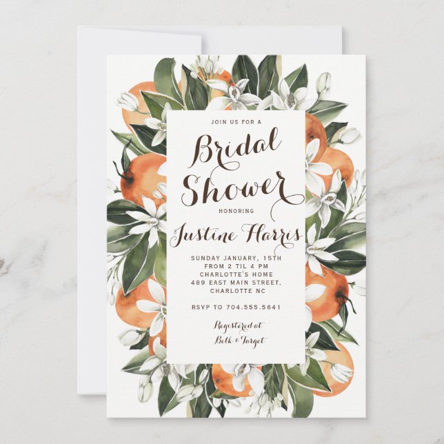 Orange Bridal Shower Invitation, Southern Bridal  Invitation (Front)