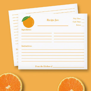 Orange Bridal Shower Recipe Card