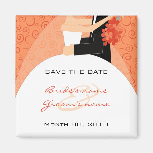 Orange Bride and Groom Save the Date Magnets