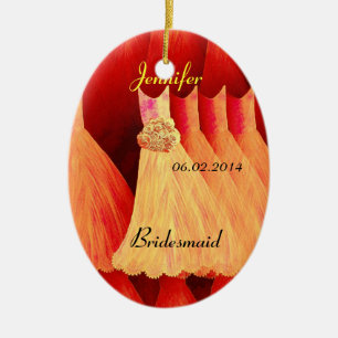 ORANGE Bridesmaid Thank You Wedding Ceramic Tree Decoration