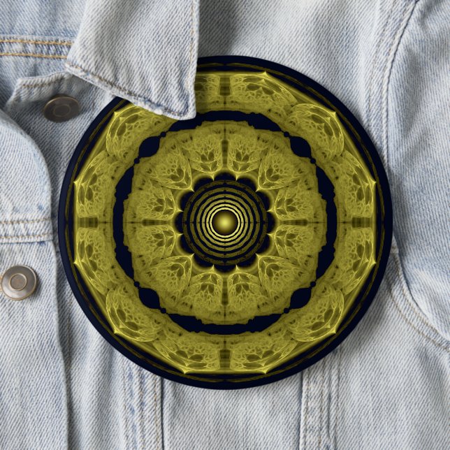 Orange bright round fractal ornament 6 cm round badge (In Situ)