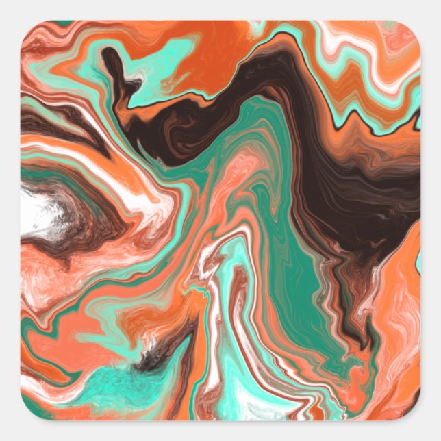 Orange Brown Abstract Art modern Square Sticker (Front)