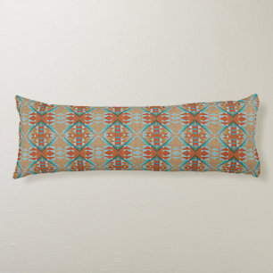 Orange Brown Aqua Turquoise Blue Tribal Art Body Cushion