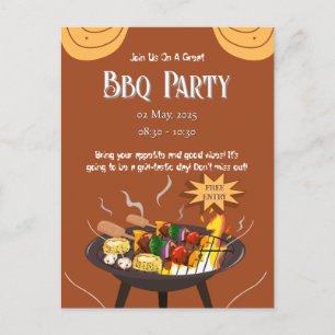 Orange Brown BBQ Party Postcard Invite