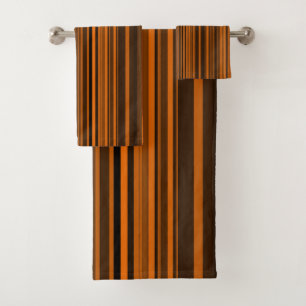 Orange Brown Black Stripes Bath Towel Set