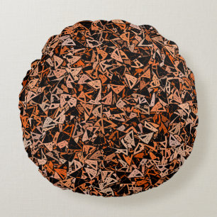 Orange Brown Black Triangle Seamless Pattern Round Cushion