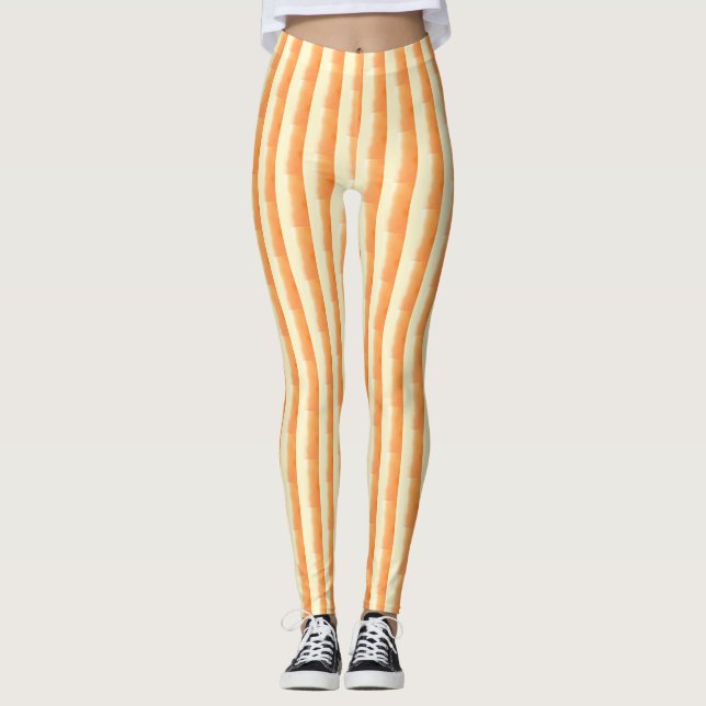 Orange Brown Cream Brush Stroke Vertical Stripes Leggings (Front)
