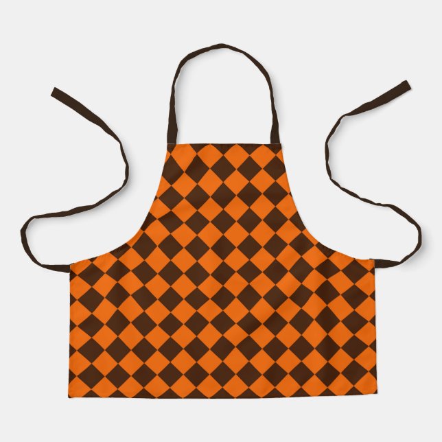 Orange Brown Diamond Chequered Pattern Apron (Front)