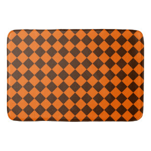 Orange Brown Diamond Chequered Pattern Bath Mat