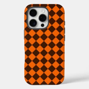 Orange Brown Diamond Chequered Pattern iPhone 16 Pro Case