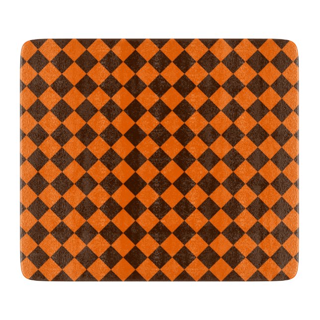 Orange Brown Diamond Chequered Pattern Cutting Board (Front)
