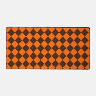 Orange Brown Diamond Chequered Pattern Desk Mat