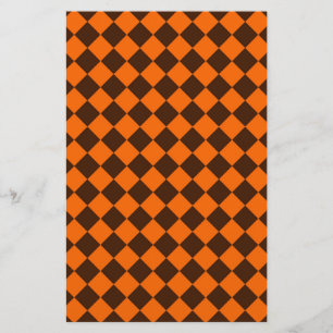 Orange Brown Diamond Chequered Pattern Stationery