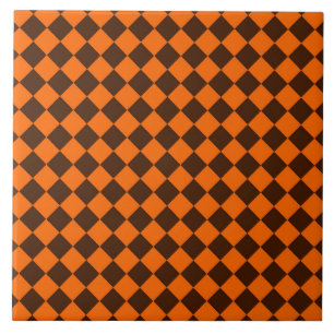 Orange Brown Diamond Chequered Pattern Tile
