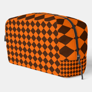 Orange Brown Diamond Chequered Pattern Toiletry Ba Dopp Kit