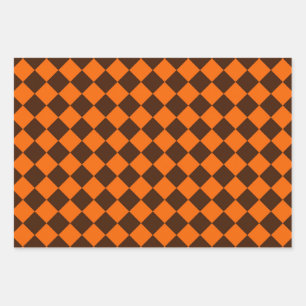 Orange Brown Diamond Chequered Pattern Wrapping Paper Sheet
