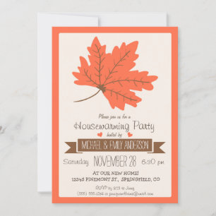 Orange & Brown Fall Leaf Housewarming Party Invitation