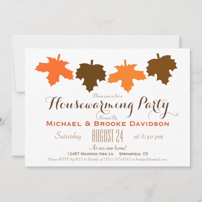 Orange & Brown Fall Leaves Housewarming Party Invitation (Front)