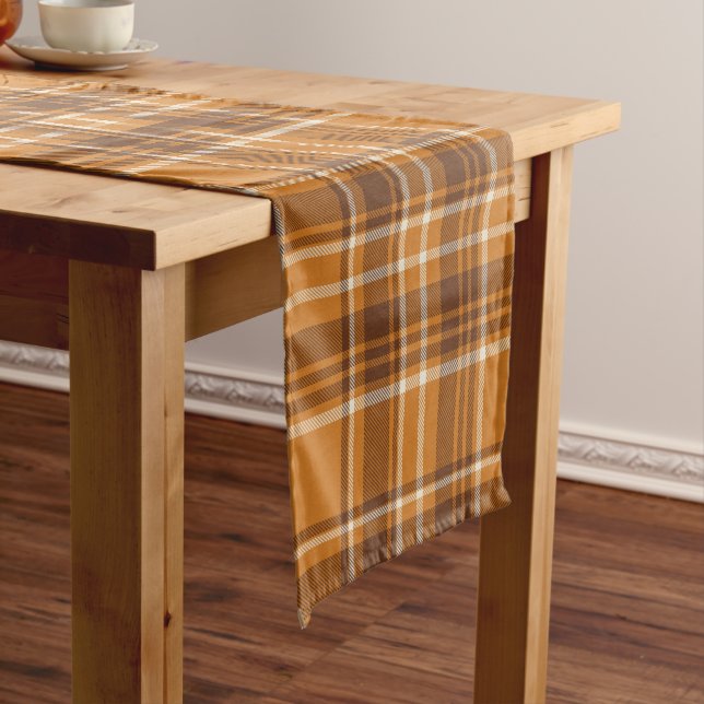 Orange brown fall tartan plaid aesthetic short table runner (In Situ)