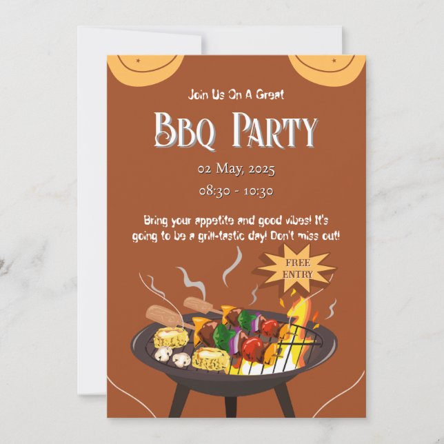 Orange Brown Festive BBQ Party Invitation (Front)