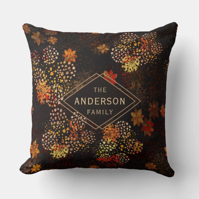 Orange & brown floral design cushion (Front)