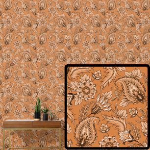 Orange Brown Floral Paisley Elegant  Wallpaper