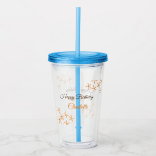 Orange brown flower happy birthday add name cutie acrylic tumbler