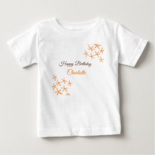 Orange brown flower happy birthday add name cutie  baby T-Shirt