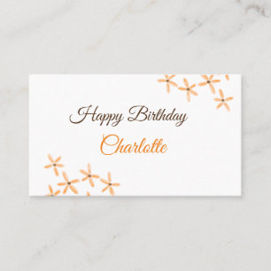 Orange brown flower happy birthday add name cutie  business card