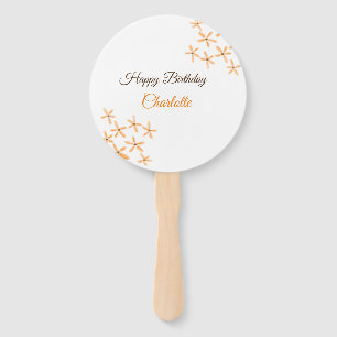 Orange brown flower happy birthday add name cutie  hand fan