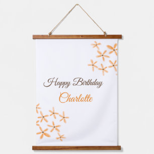 Orange brown flower happy birthday add name cutie hanging tapestry