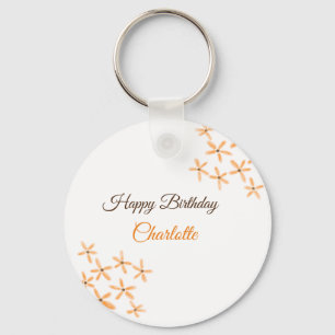 Orange brown flower happy birthday add name cutie  key ring