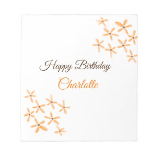 Orange brown flower happy birthday add name cutie  notepad