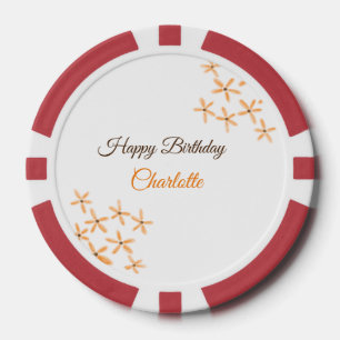 Orange brown flower happy birthday add name cutie poker chips