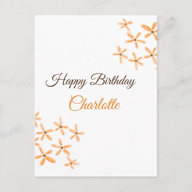 Orange brown flower happy birthday add name cutie  postcard (Front)