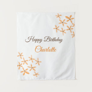 Orange brown flower happy birthday add name cutie tapestry