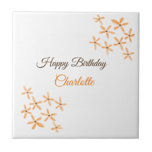 Orange brown flower happy birthday add name cutie tile