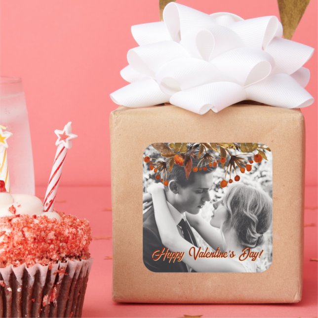 Orange Brown Foliage Overlay Add Your Own Photo Square Sticker (Party)