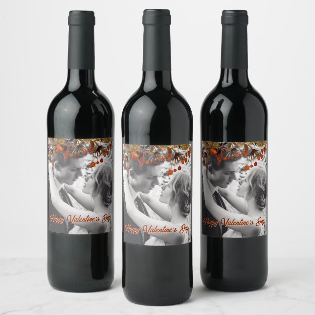 Orange Brown Foliage Overlay Add Your Own Photo Wine Label (Bottles)