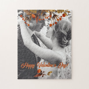 Orange Brown Foliage Valentine Add Your Own Photo Jigsaw Puzzle