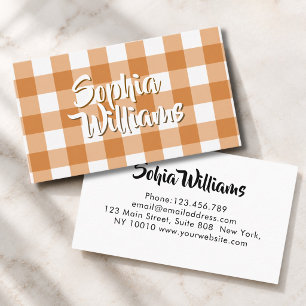 Orange Brown Gingham Chequered Business Card