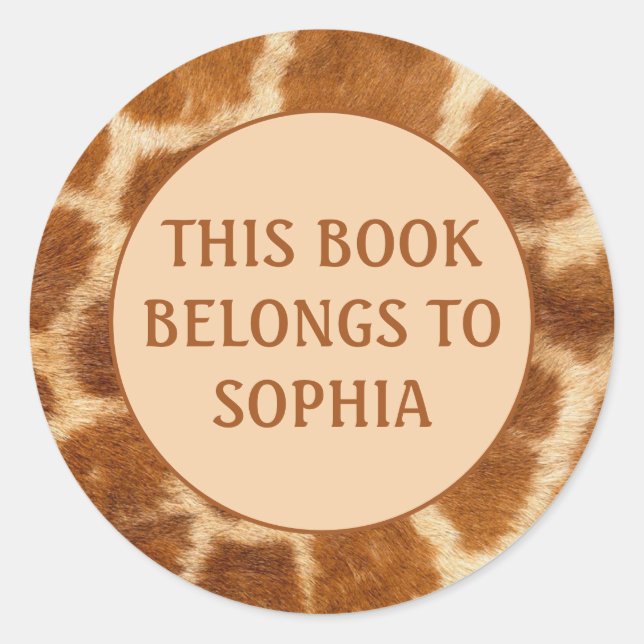 Orange Brown Giraffe Print Book Name Plate Sticker (Front)